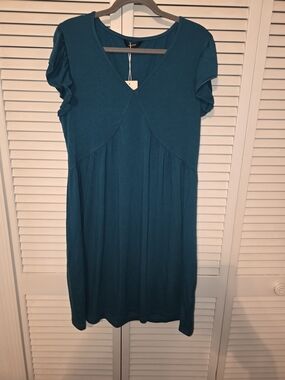 Teal V-Neck Short Sleeve Dress